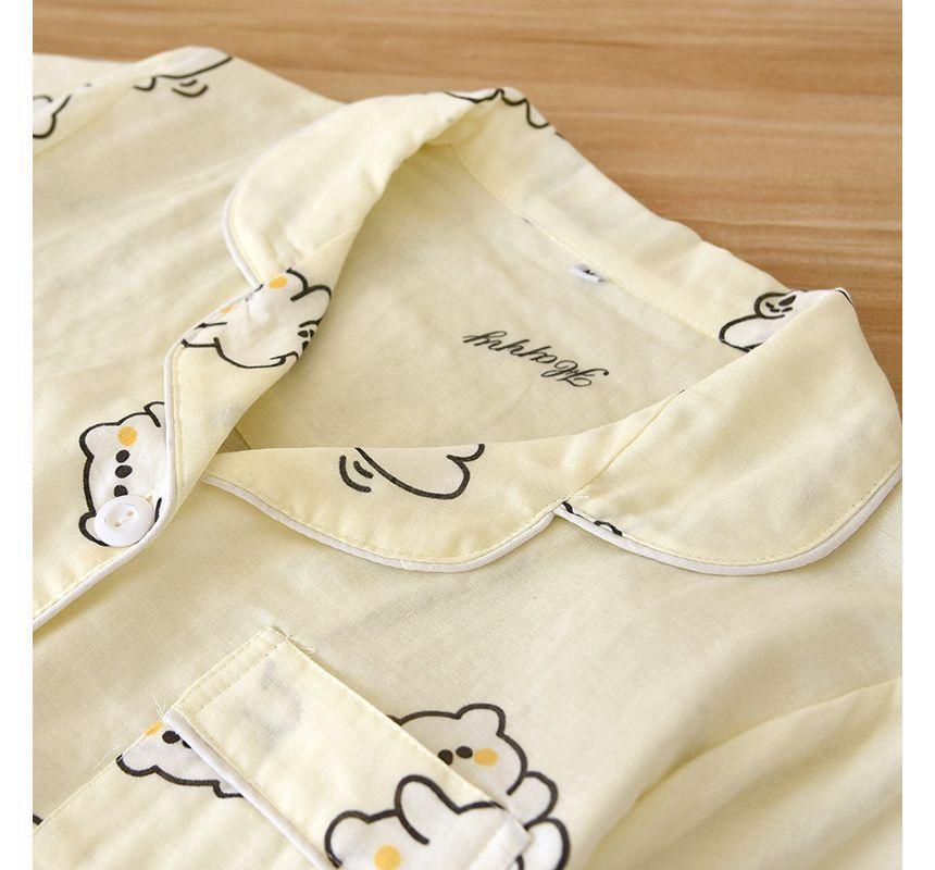 Couple Matching Pajama Set: Short-Sleeve Print Top + Pants + Shorts (Various Designs) Product Image
