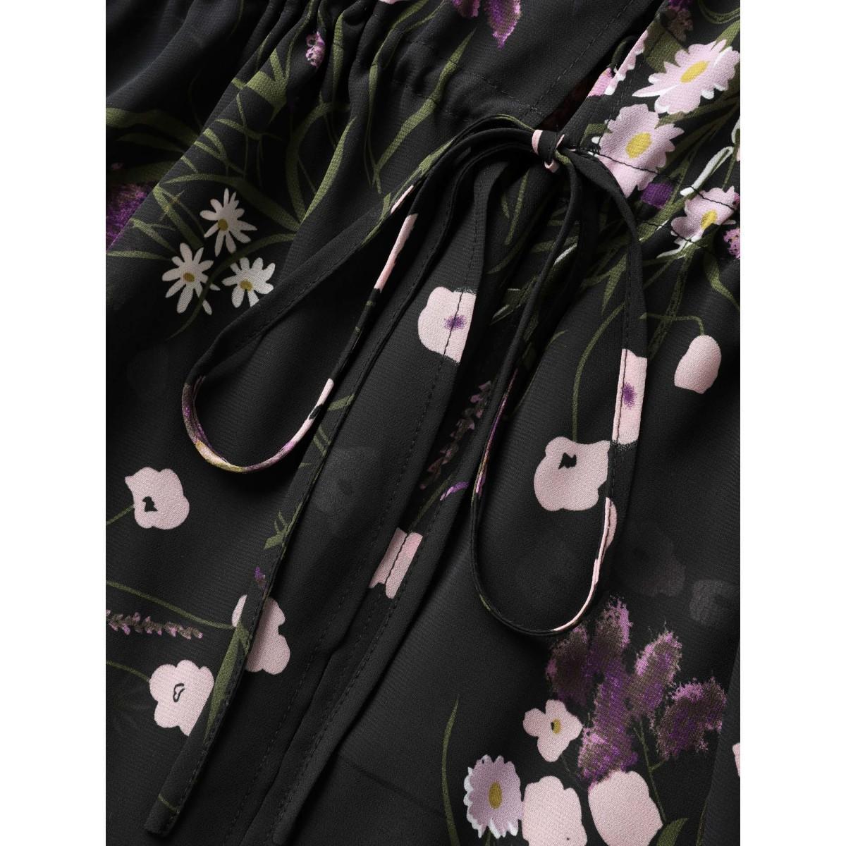 Plus Size Floral Print Waist-Tie Mini Kimono Women Black See through Everyday-Elegant Kimonos BloomChic 18-20/2X Product Image