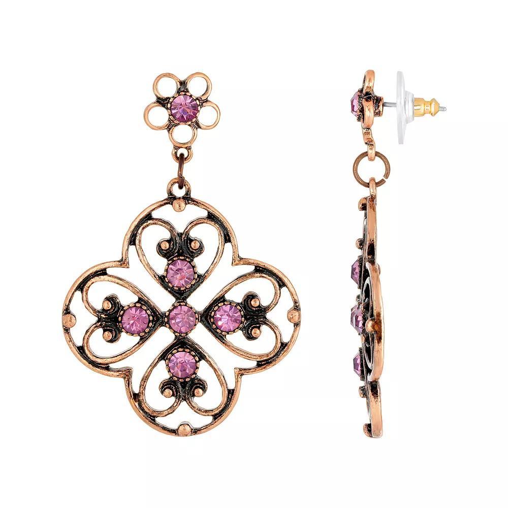 1928 Copper Tone Purple Filigree Drop Earrings, Womens Product Image