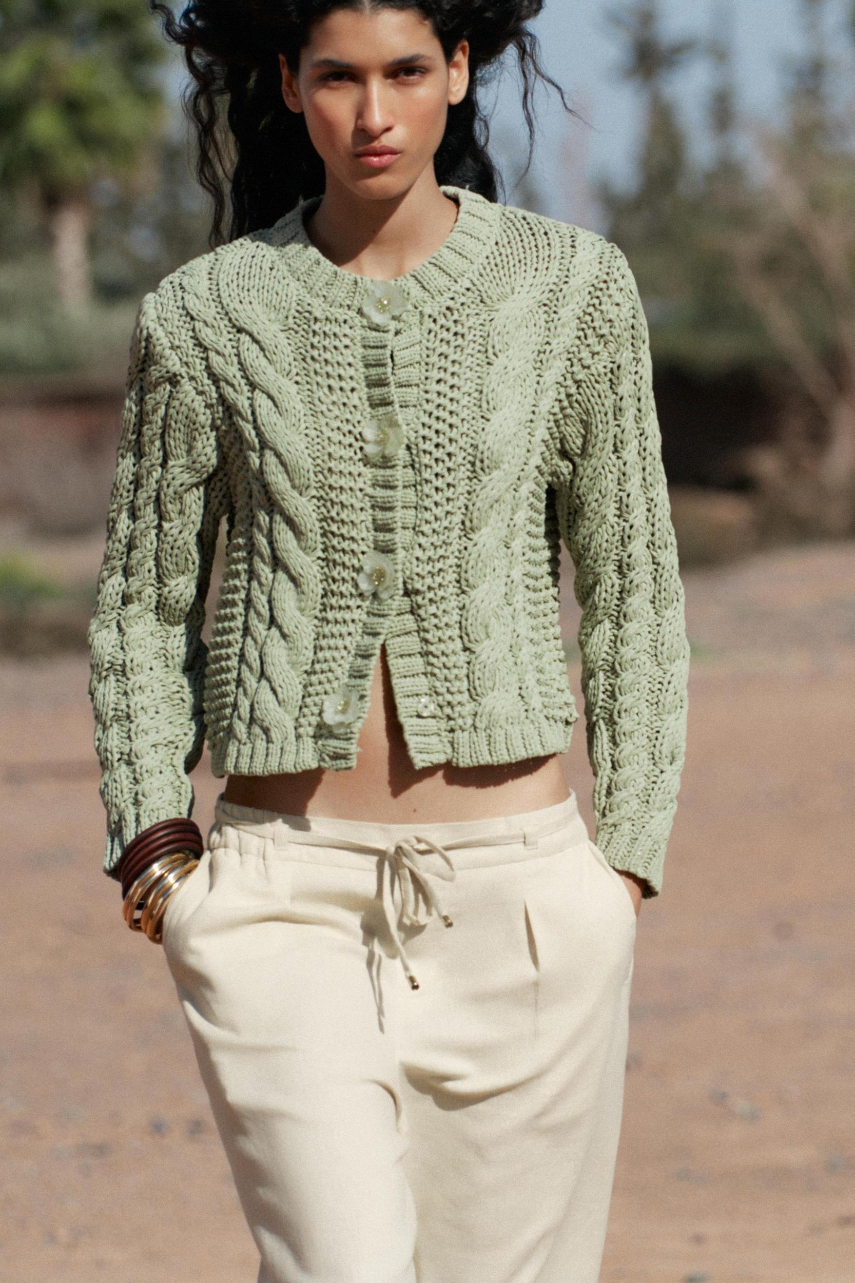 KNIT JACKET WITH FLOWER BUTTONS Product Image
