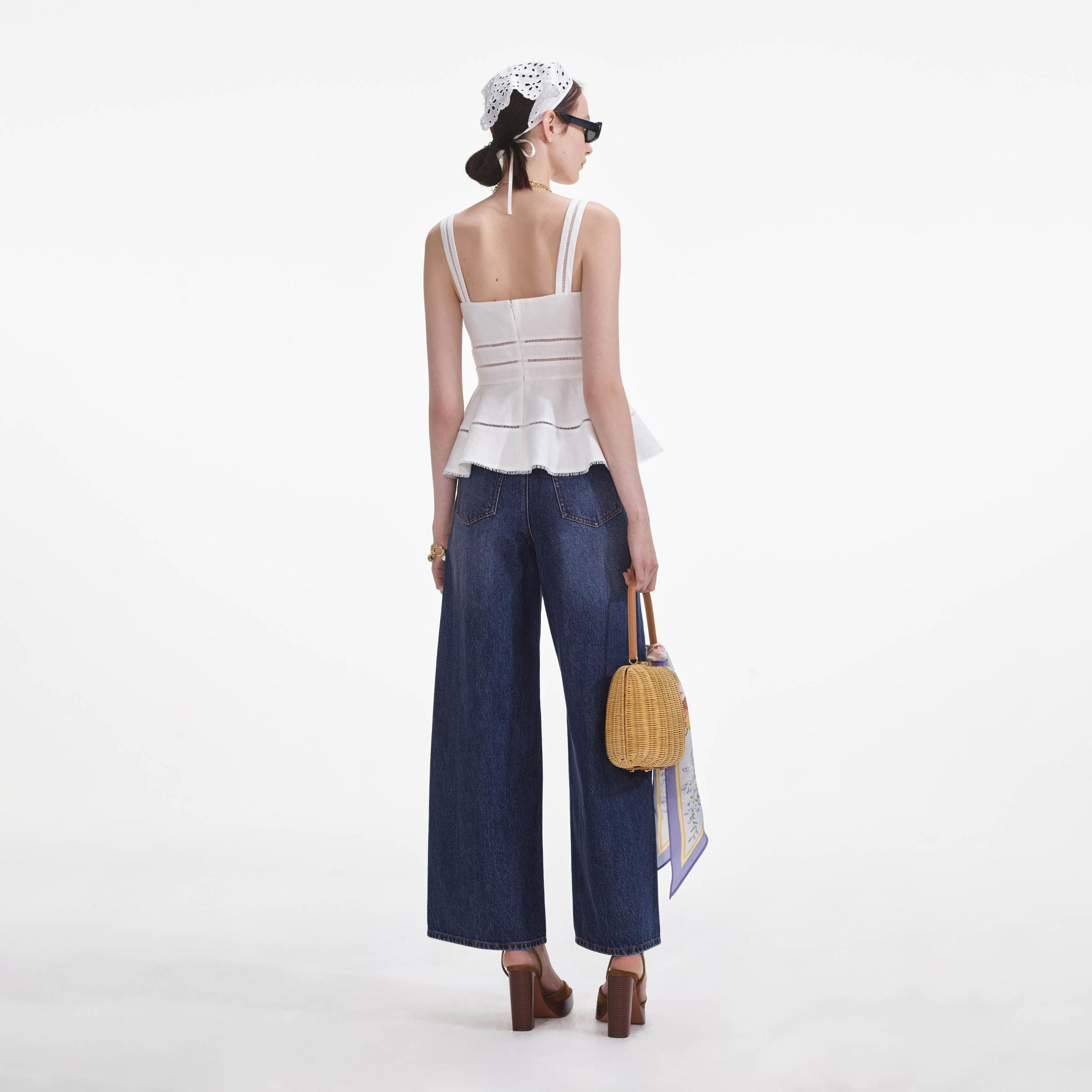 White Linen Peplum Top Product Image