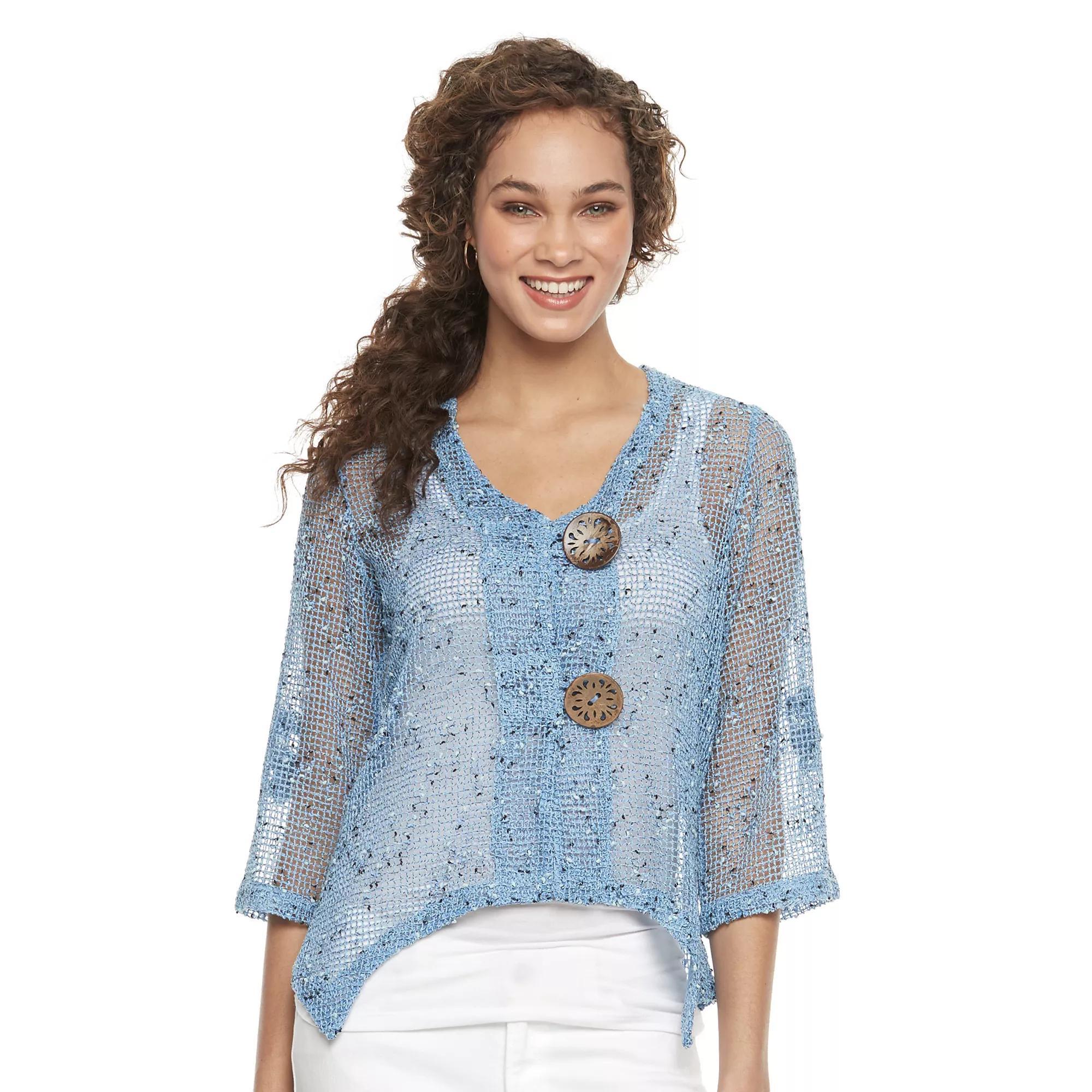Women's Nina Leonard Button Knit Cardigan, Size: XL, Chambray Product Image