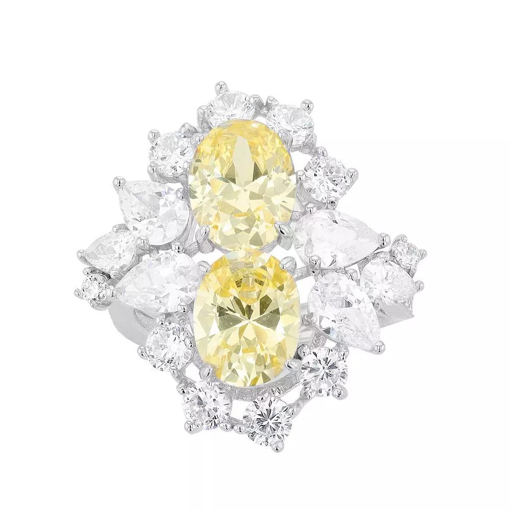 Sterling Silver Yellow & White Cubic Zirconia Cluster Cocktail Ring, Women's, Size: 7 Product Image