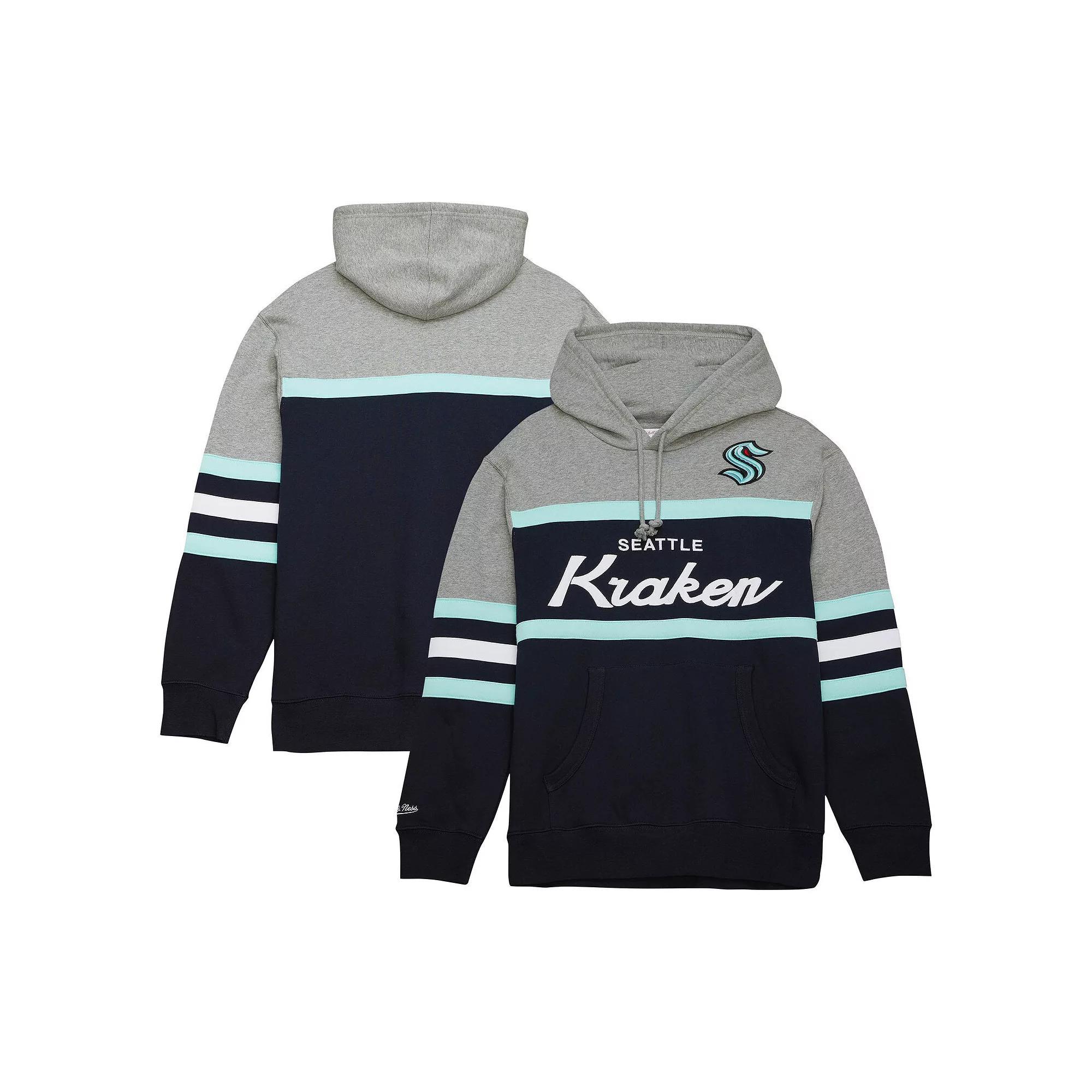 Men's Mitchell & Ness Deep Sea Blue/Gray Seattle Kraken Head Coach Pullover Hoodie, Size: Small, Krk Blue Product Image