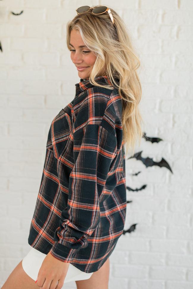 Made Me Realize Black and Orange Plaid Button Front Shirt FINAL SALE Product Image