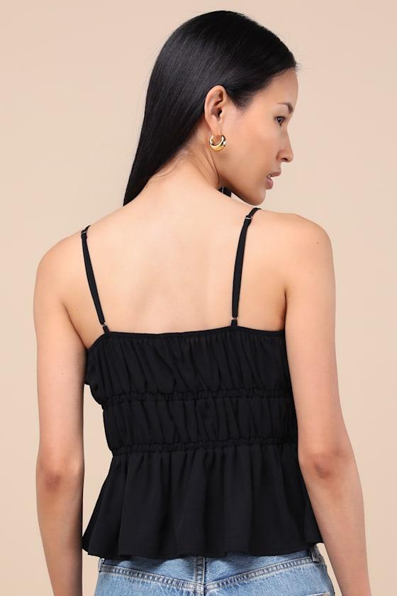 Nicolet Black Tie-Front Peplum Cami Top Product Image