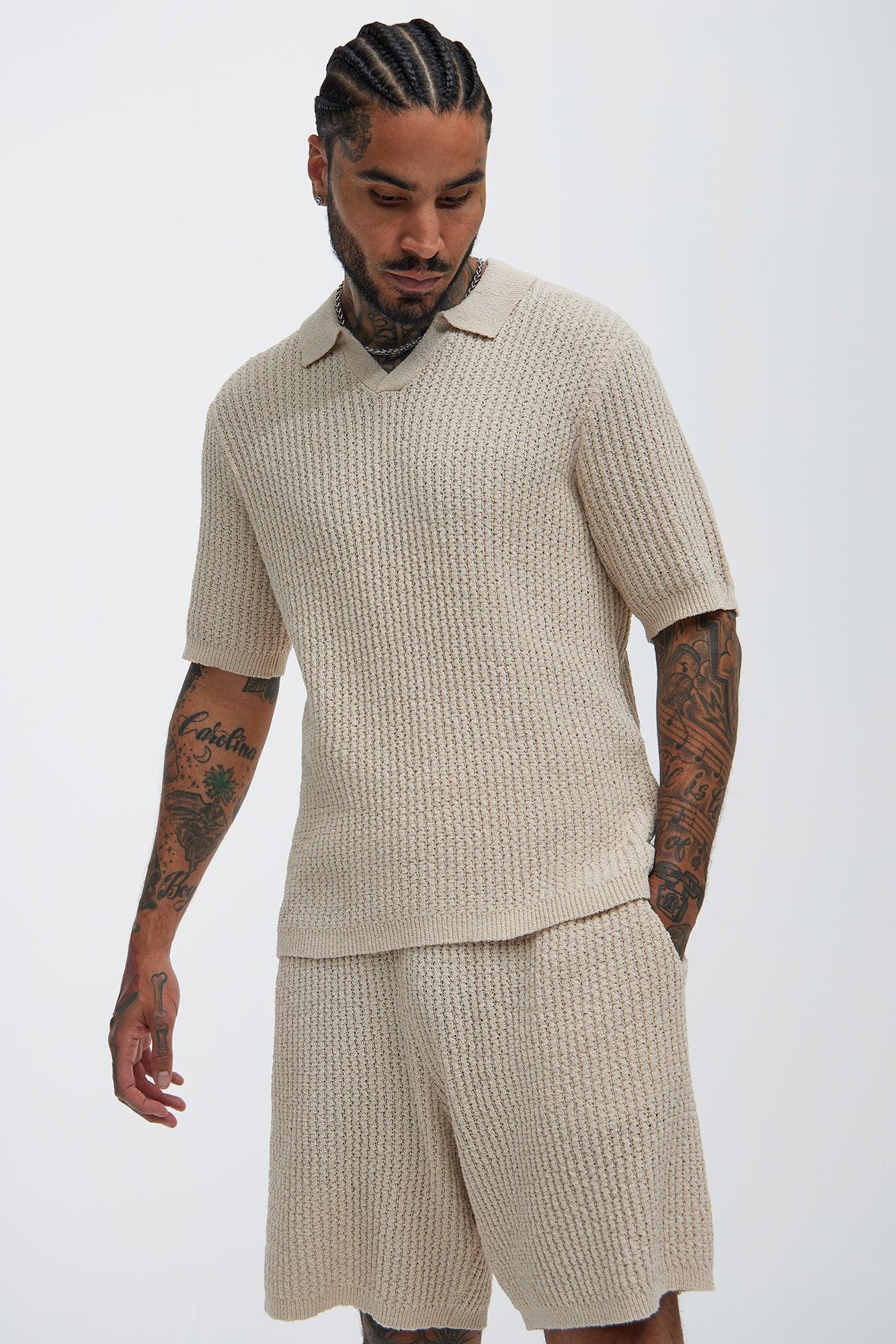 Brent Textured Johnny Collar Shirt - Oatmeal Product Image