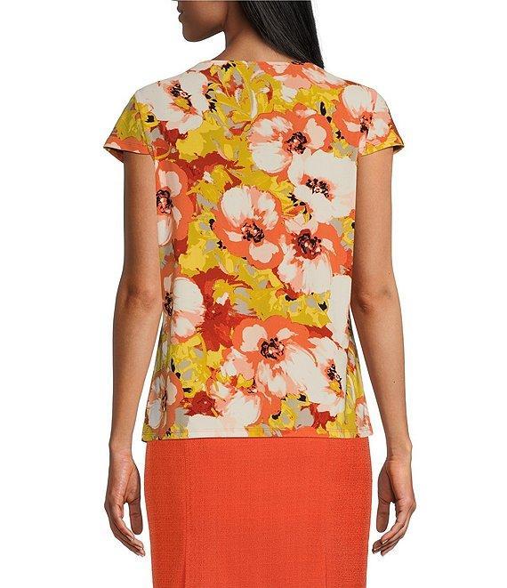 Kasper Floral Print Cowl Neckline Cap Sleeve Top Product Image