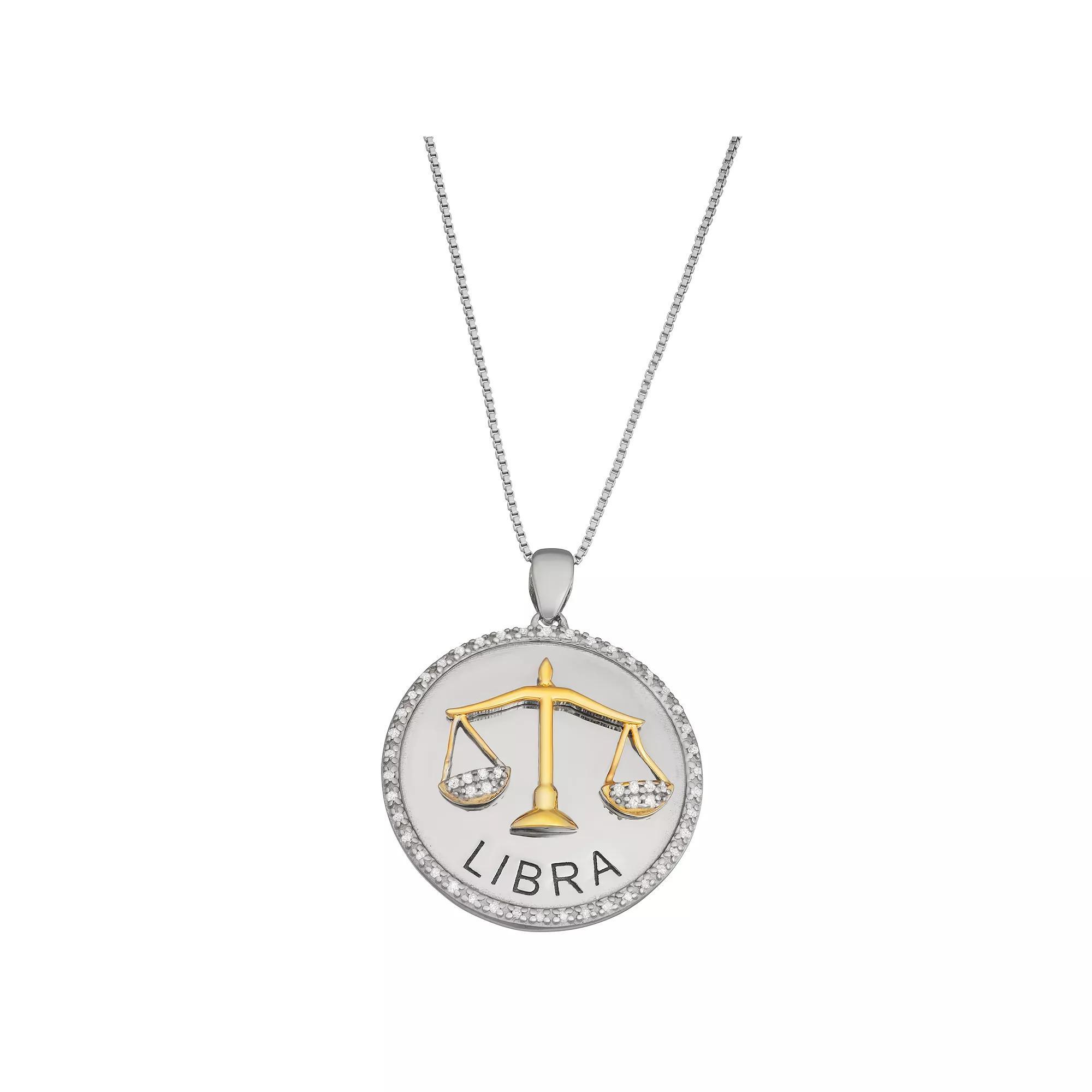 Jewelexcess 1/6 Carat T.W. Diamond Two-Tone Sterling Silver Zodiac Pendant Necklace, Womens Aquarius Product Image