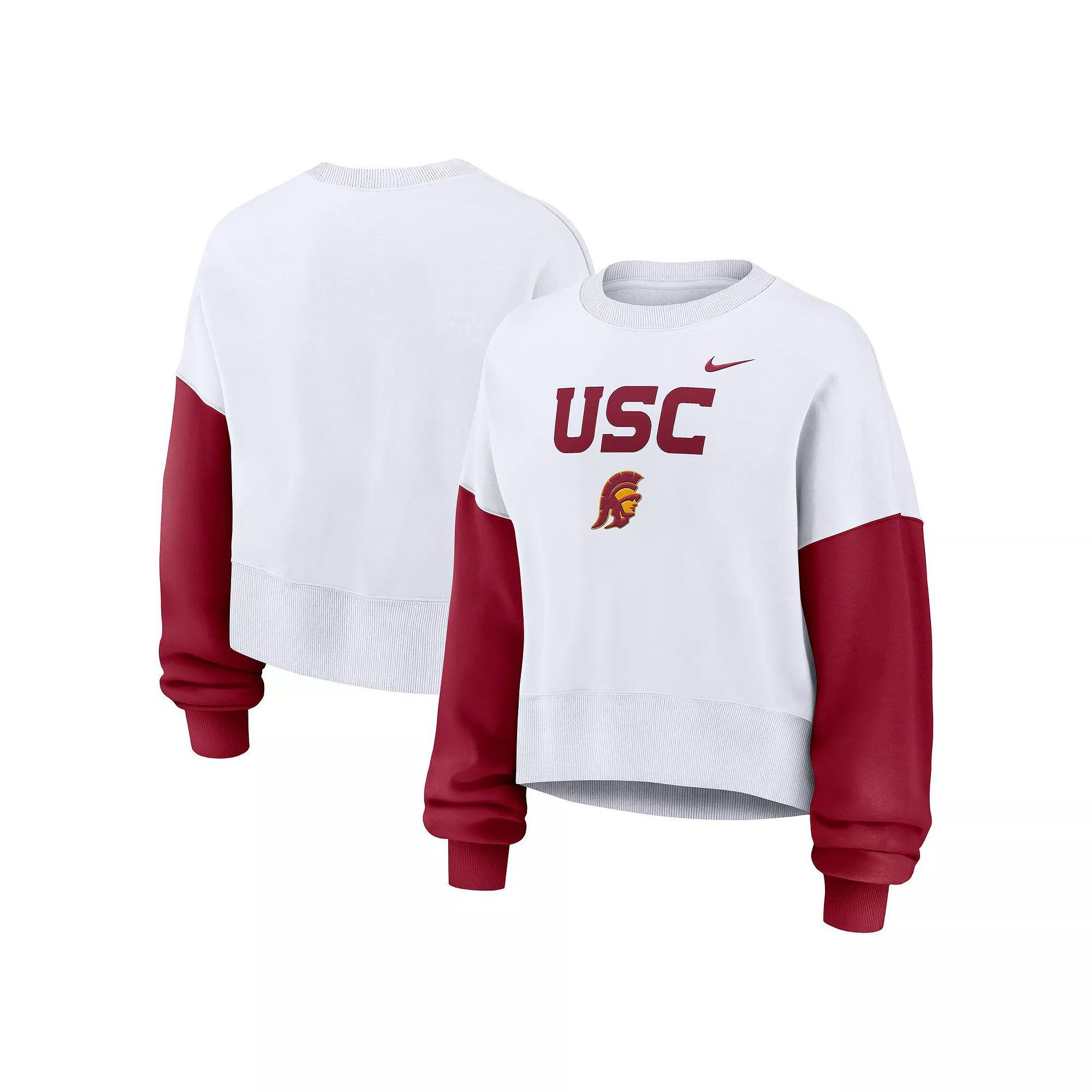 Women's Nike White Florida State Seminoles Color-Block Oversized Cropped Pullover Sweatshirt, Size: XS Product Image