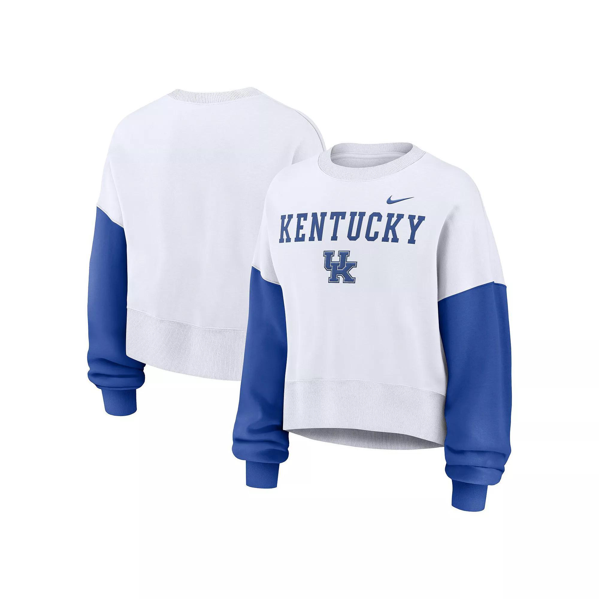 Women's Nike White Oregon Ducks Color-Block Oversized Cropped Pullover Sweatshirt, Size: XL Product Image