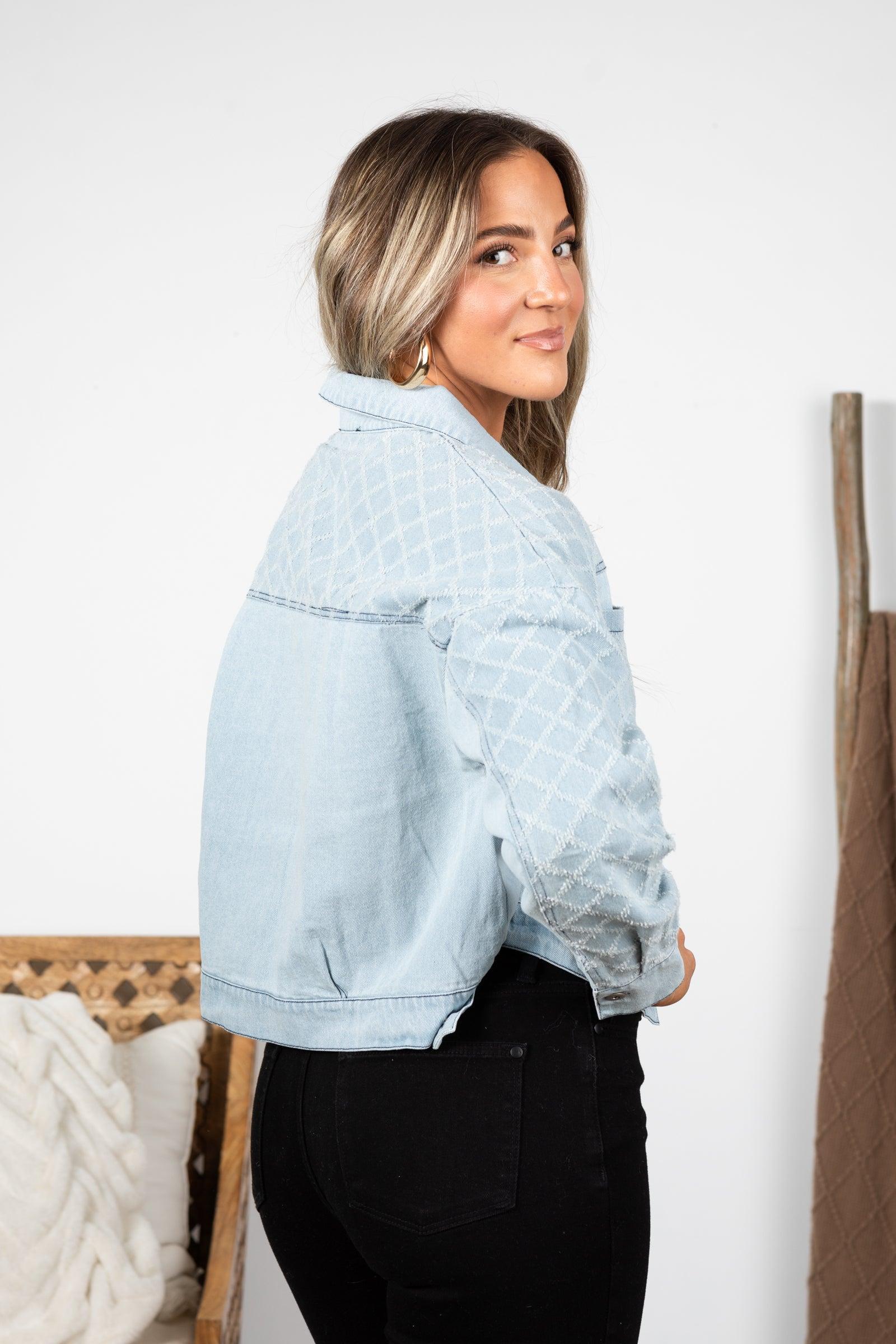 Fabric Contrast Light Denim Jacket Product Image