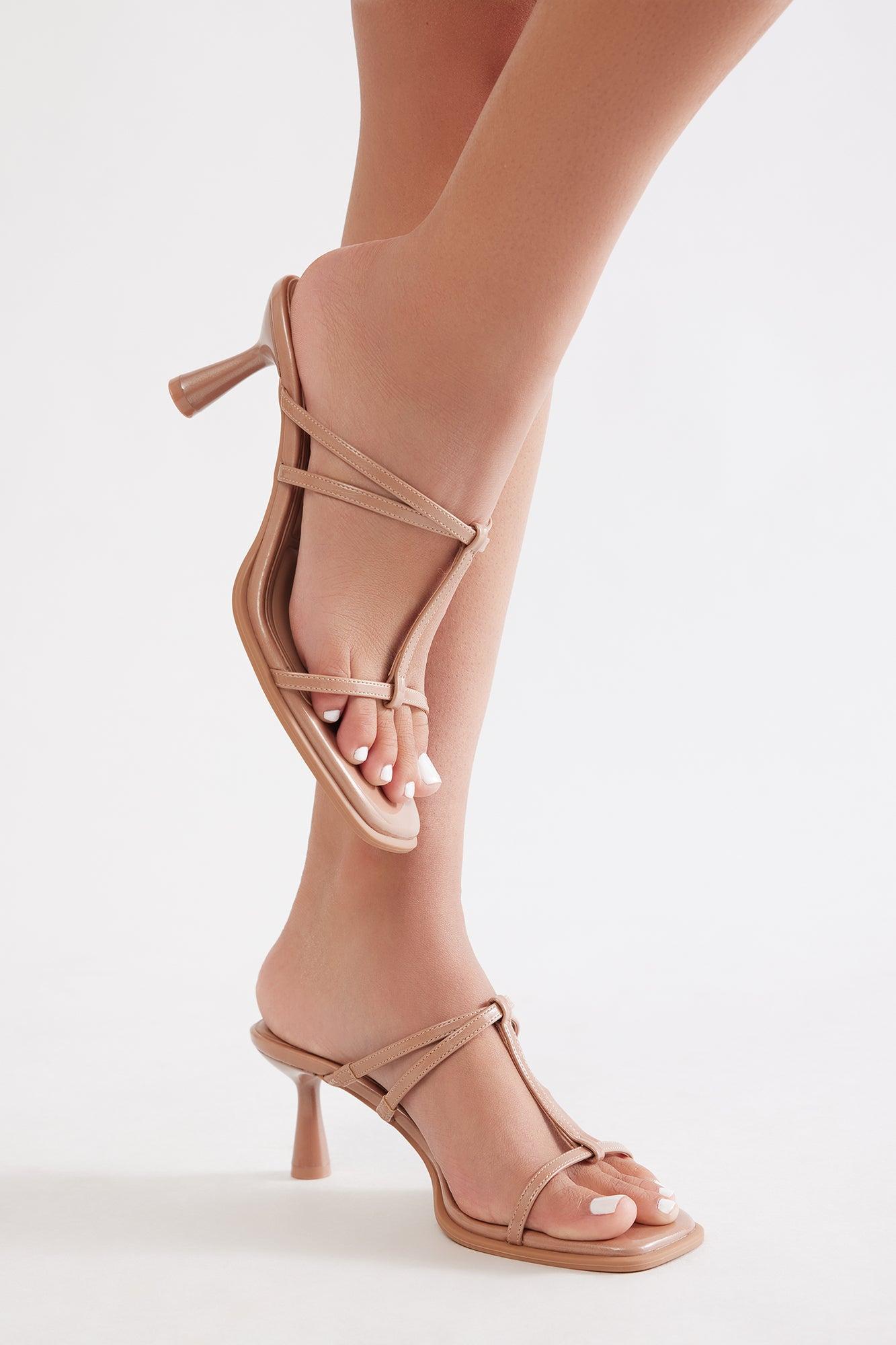 Xanthia Faux Patent Mules - Nude Product Image