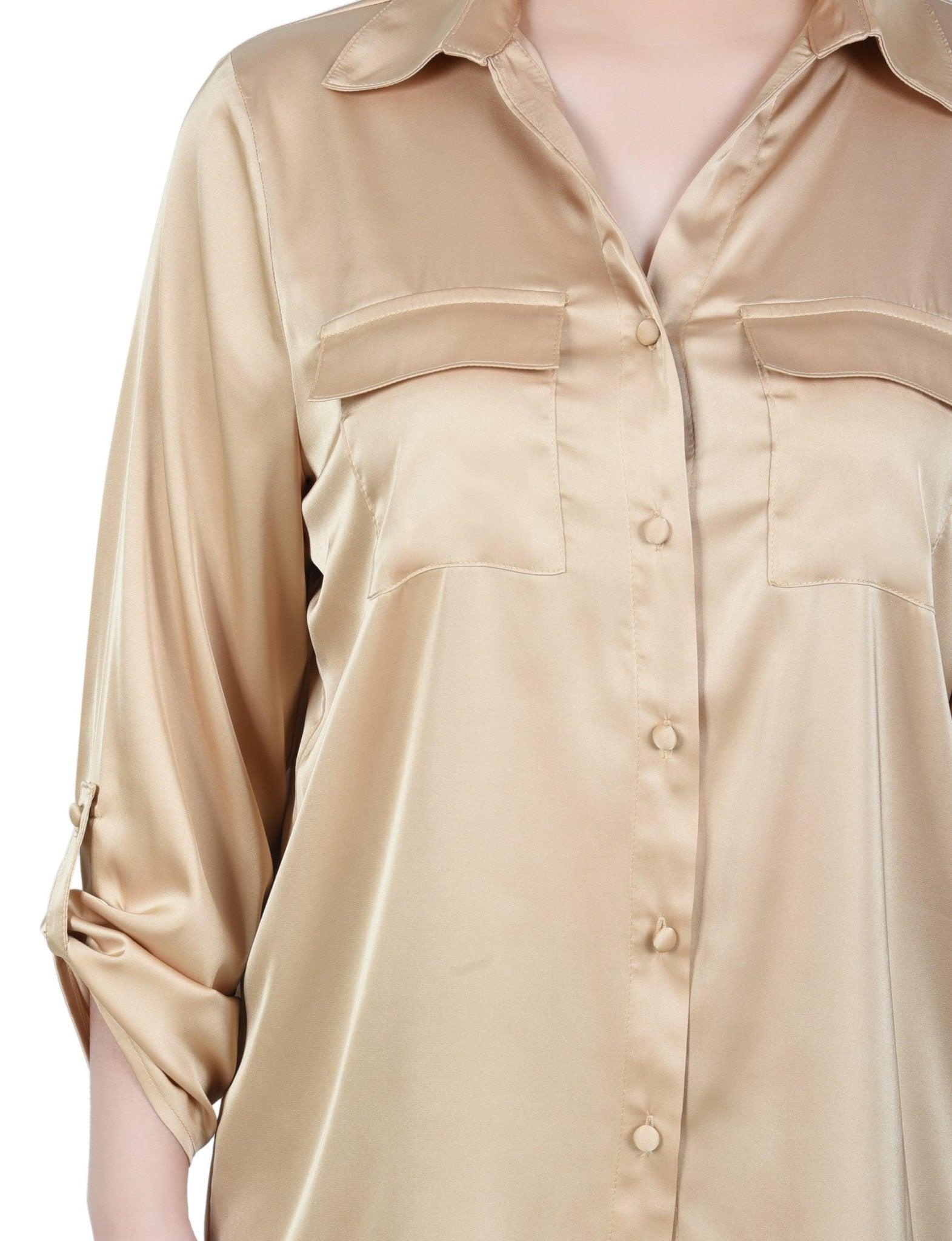 3/4 Length Sleeve Roll Tab Satin Blouse - Petite Product Image