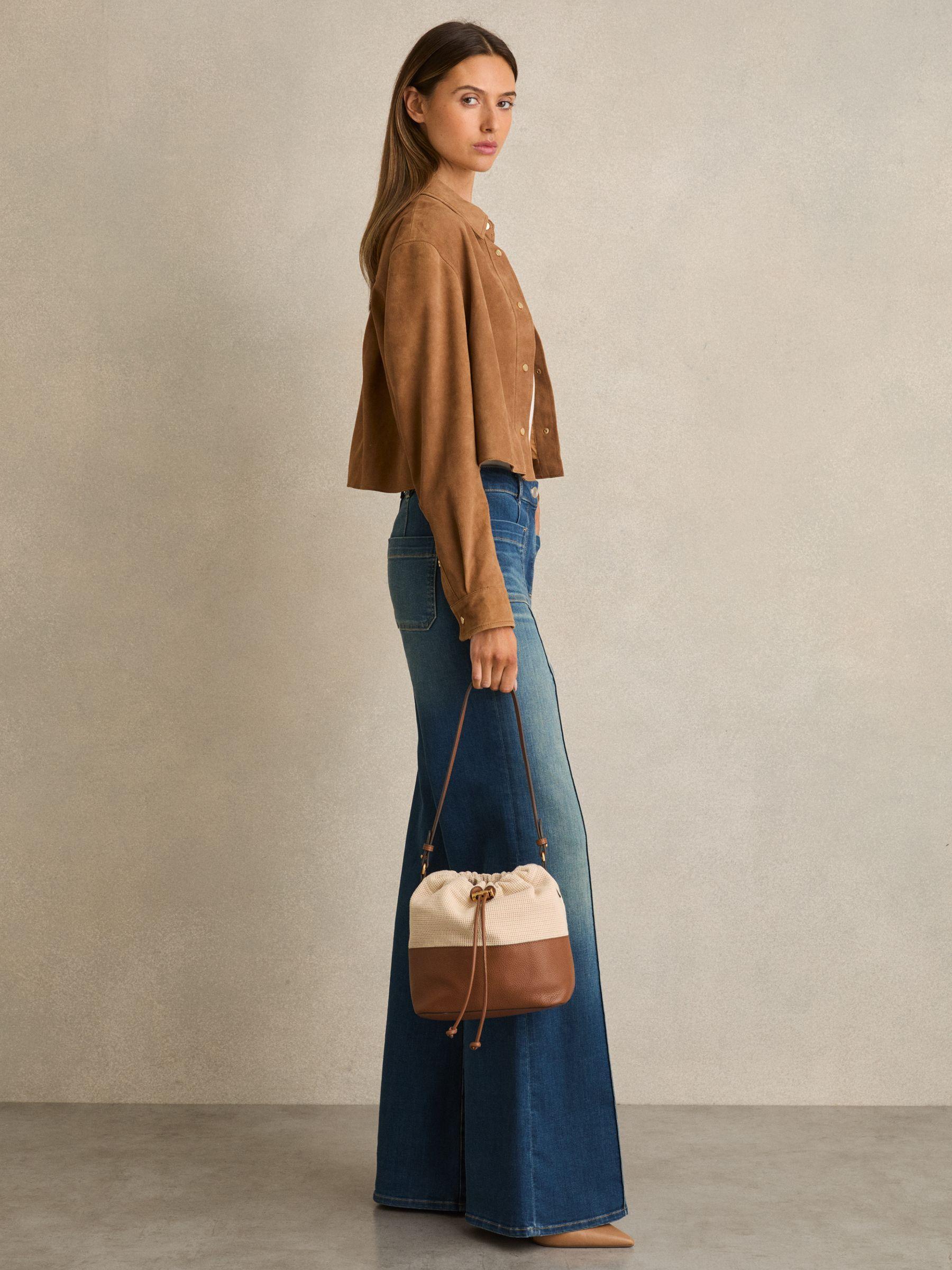 Leather And Canvas Bucket Bag in Neutral Product Image