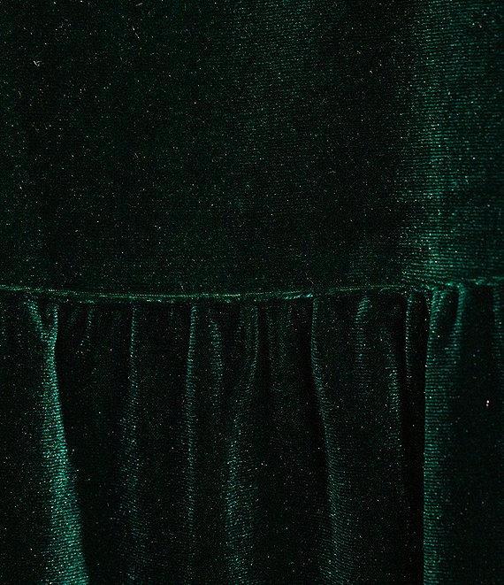 Skies Are Blue Velvet Tiered Halter Neck Sleeveless Front Bow Mini Dress Product Image