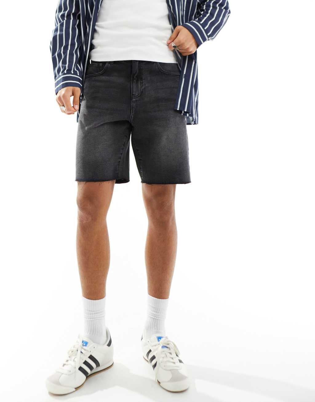 ADPT wide fit cut off denim shorts in washed black Product Image