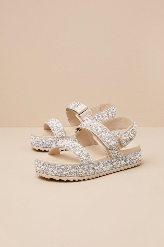 Toinetta Ivory Rhinestone Pearl Flatform Sandals Product Image