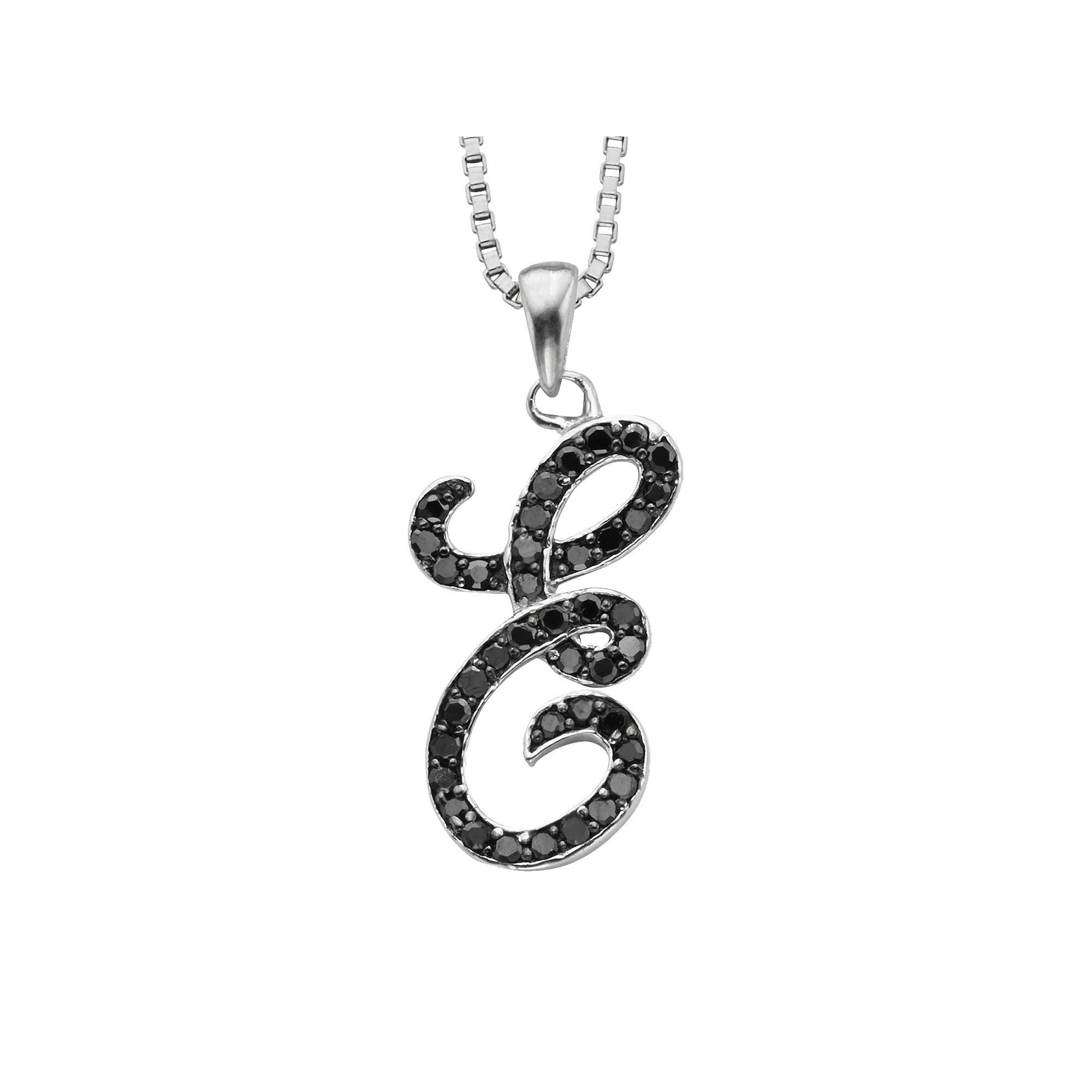 Jewelexcess Sterling Silver 1/4-ct. T.W. Black Diamond Initial Pendant, Women's, Size: 18", Q Product Image