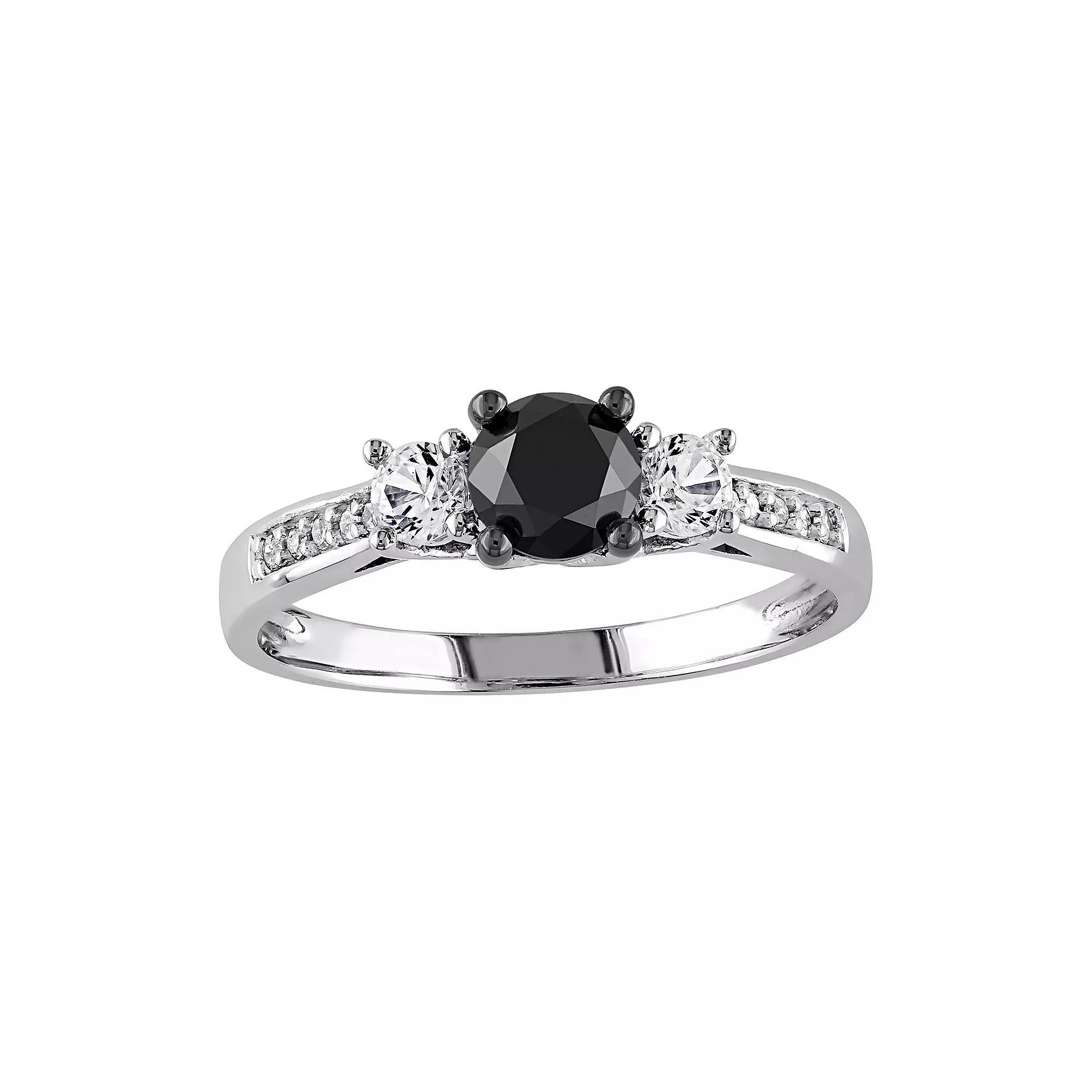 Stella Grace 4/5 Carat T.W. Black and White Diamond, and Lab-Created White Sapphire 10k White Gold 3-Stone Ring, Womens Product Image