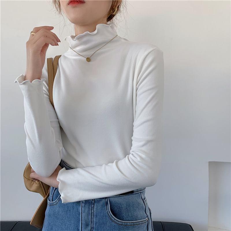 Long-Sleeve Mock Neck Plain Top Product Image