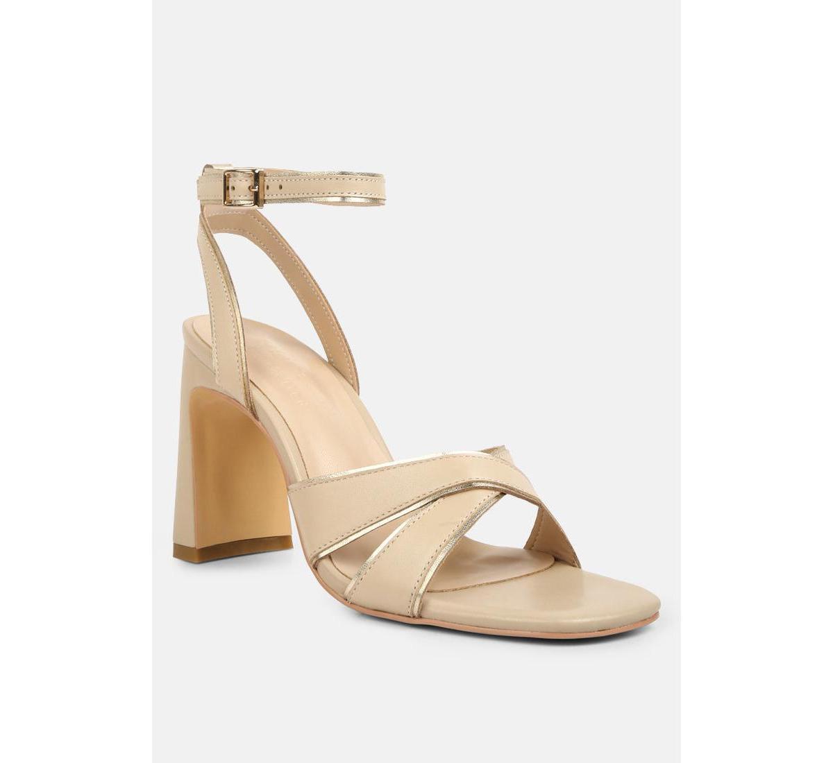 Rag & Co Women's Metallic Lined Leather Block Heel Sandals, Size: 10, Beige Gold Product Image