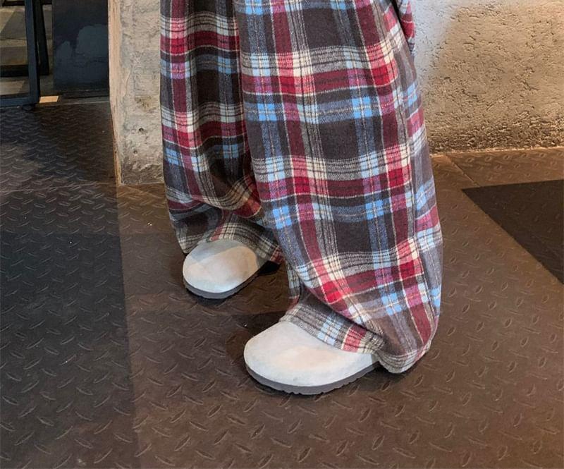 High Rise Plaid Wide Leg Pants Product Image