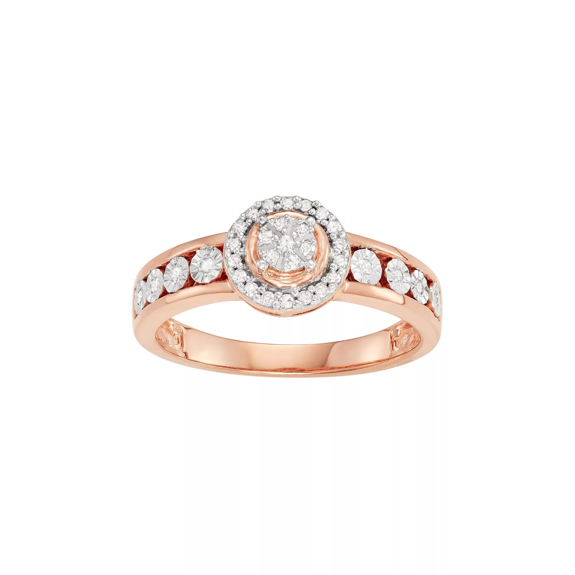 14k Rose Gold Over Silver 1/6 Carat T.W. Diamond Halo Ring, Women's, Size: 5, Pink Tone Product Image