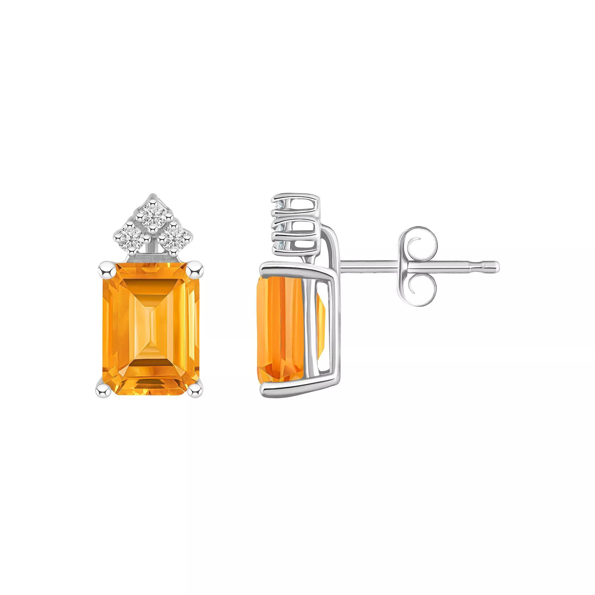 Celebration Gems 14k Gold Gemstone & 1/10 Carat T.W. Diamond Stud Earrings, Women's, Citrine Product Image