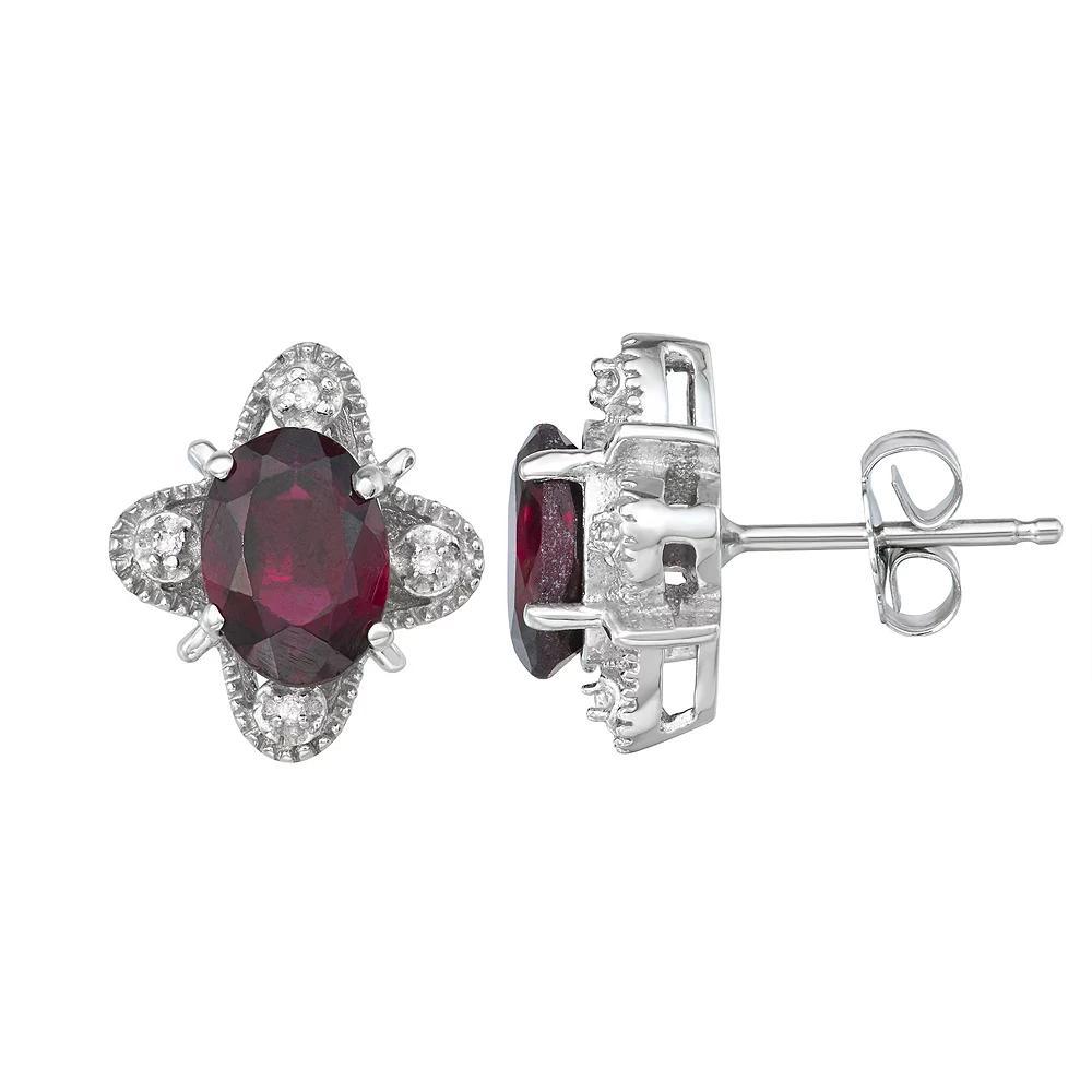 Jewelexcess Sterling Silver Gemstone & Diamond Accent Stud Earrings, Women's, Red Product Image