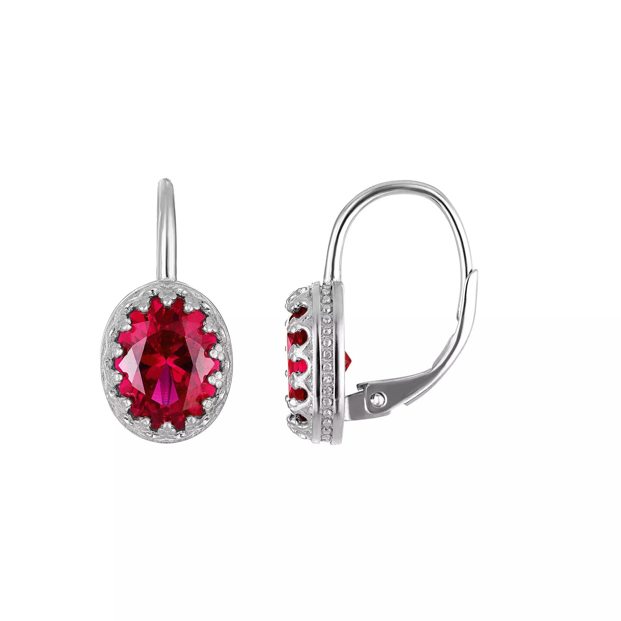Designs by Gioelli Sterling Silver Gemstone Leverback Earrings, Women's, Cr Red Product Image