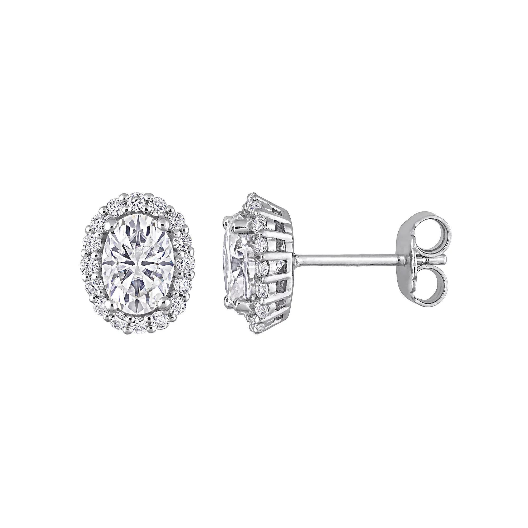 Stella Grace Sterling Silver 2 1/3 Carat T.W. Lab-Created Moissanite Oval Halo Stud Earrings, Women's Product Image