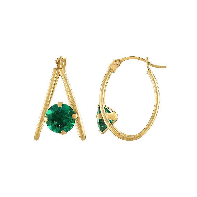 Designs by Gioelli 14k Gold Gemstone Capture Hoop Earrings, Womens, Red Product Image