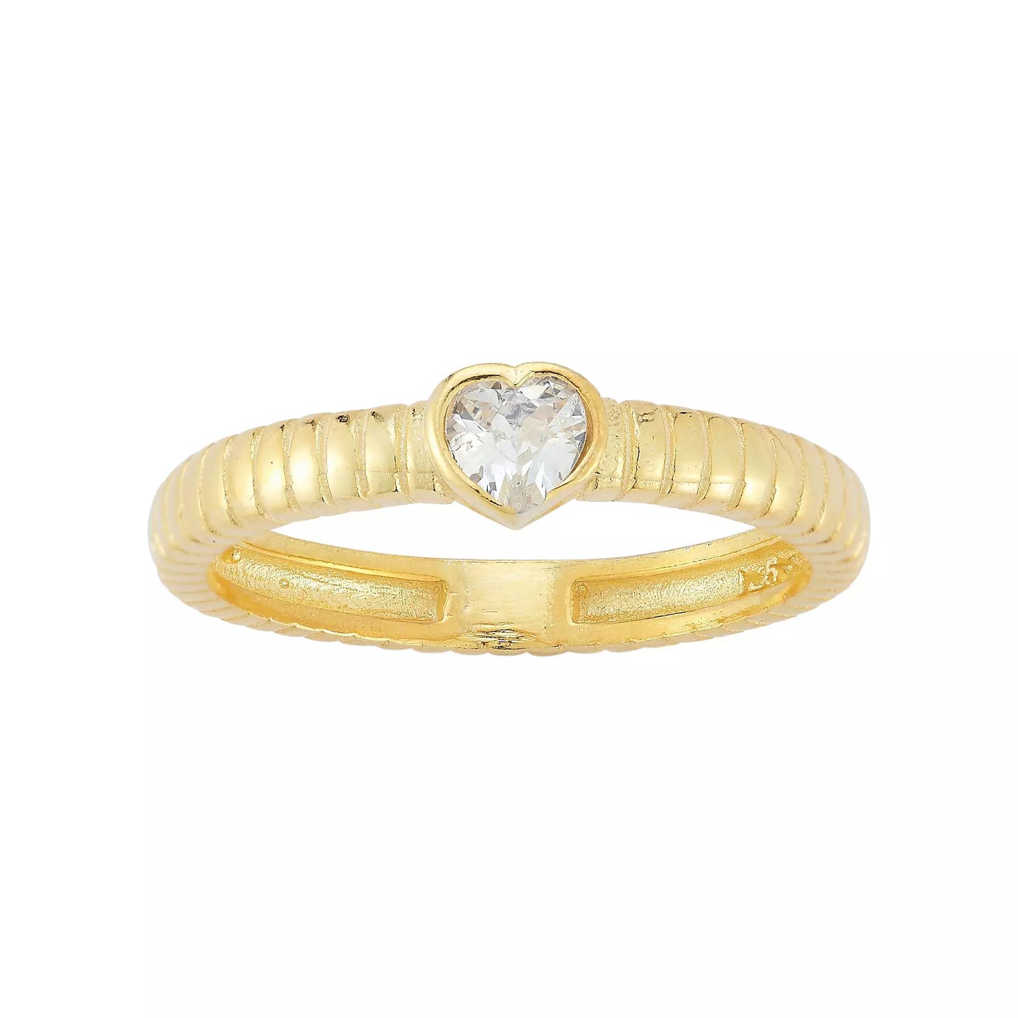 Sunkissed Sterling Two Tone Cubic Zirconia Heart Ring 2-piece Set, Women's, Size: 7 Product Image