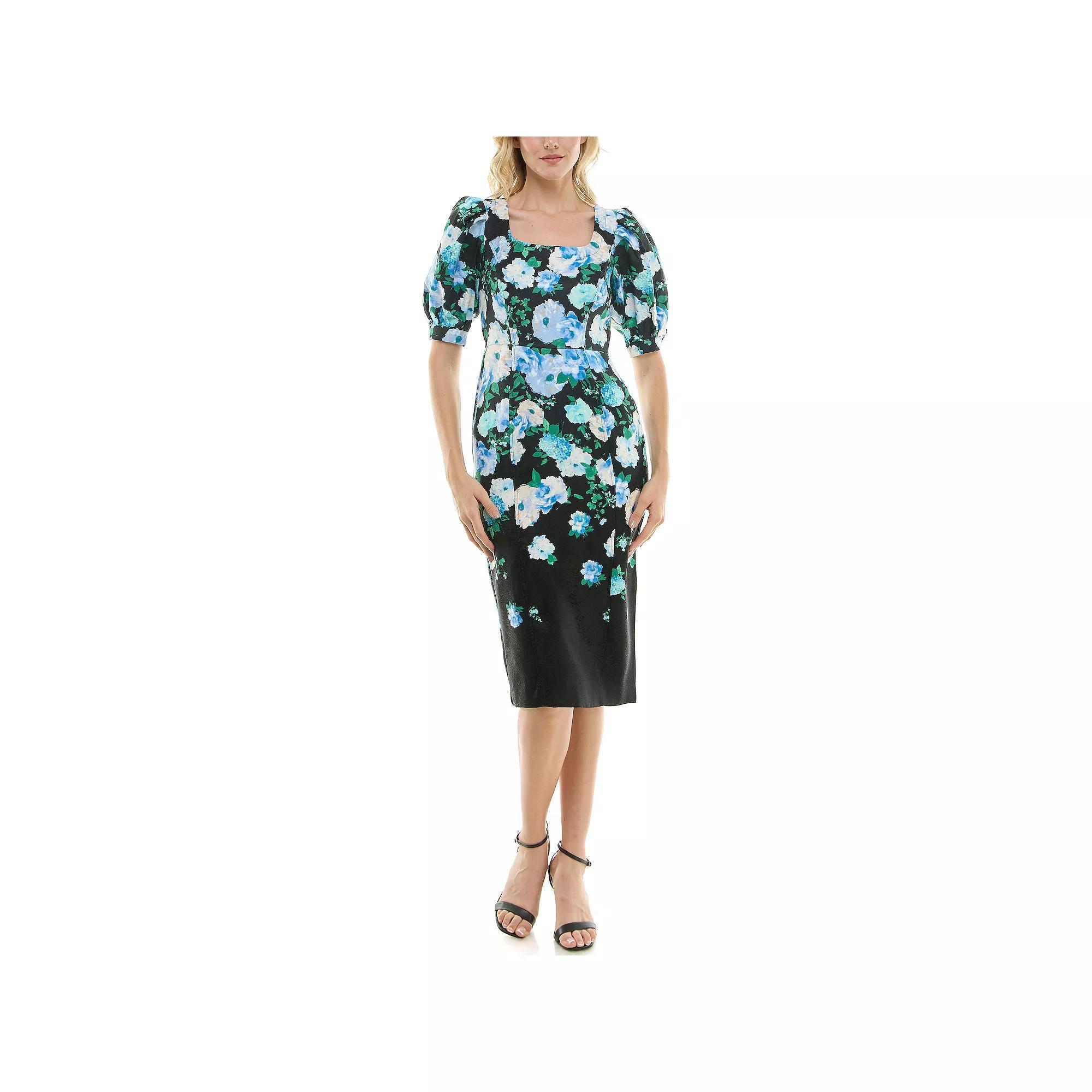 Women's Maison Tara Puff Sleeve Square Neck Midi Dress, Size: 8, Black Product Image