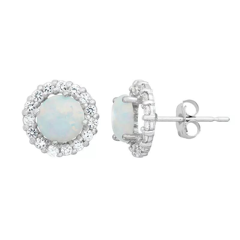 Designs by Gioelli Lab-Created Opal & White Topaz 10k White Gold Halo Stud Earrings, Women's Product Image