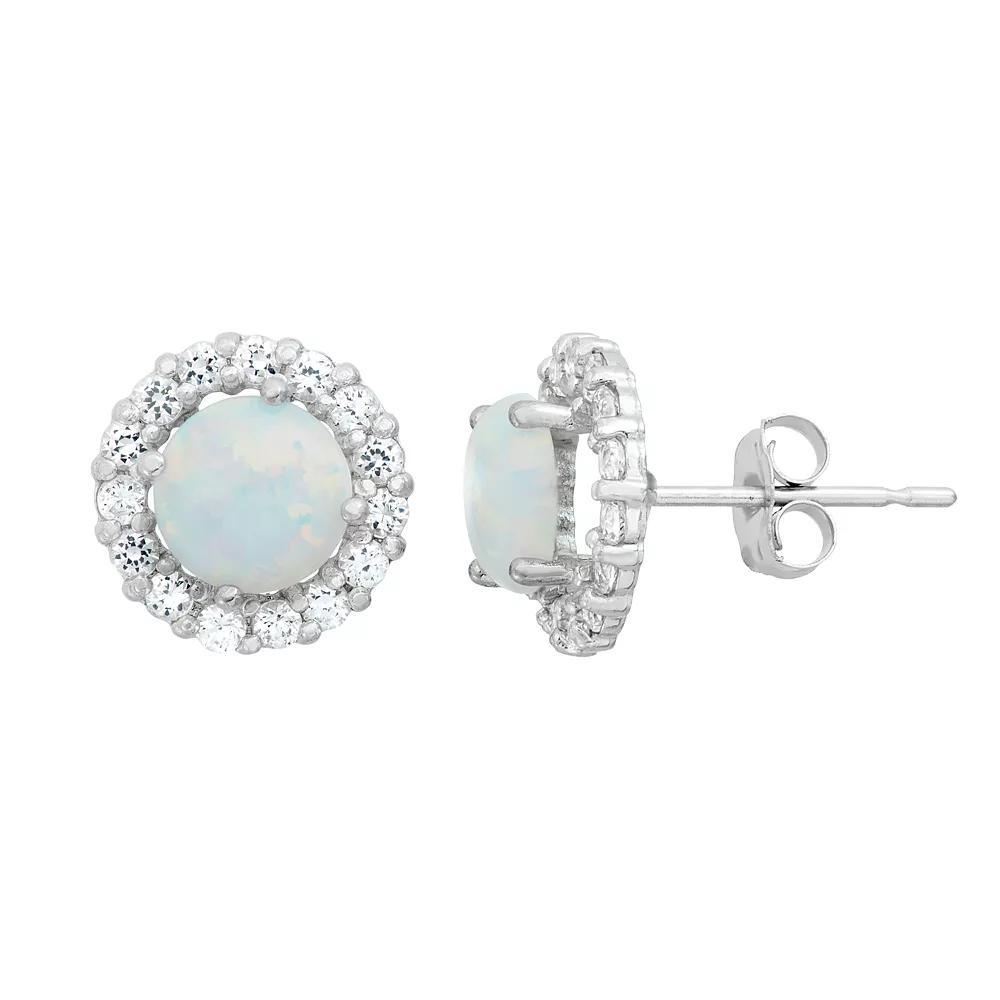 Designs by Gioelli Lab-Created Opal & White Topaz 10k White Gold Halo Stud Earrings, Women's Product Image