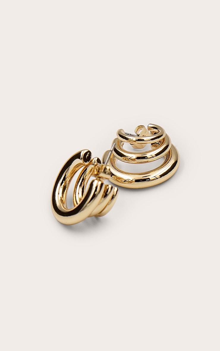 Gold Triple Tube Hoop Earrings Product Image