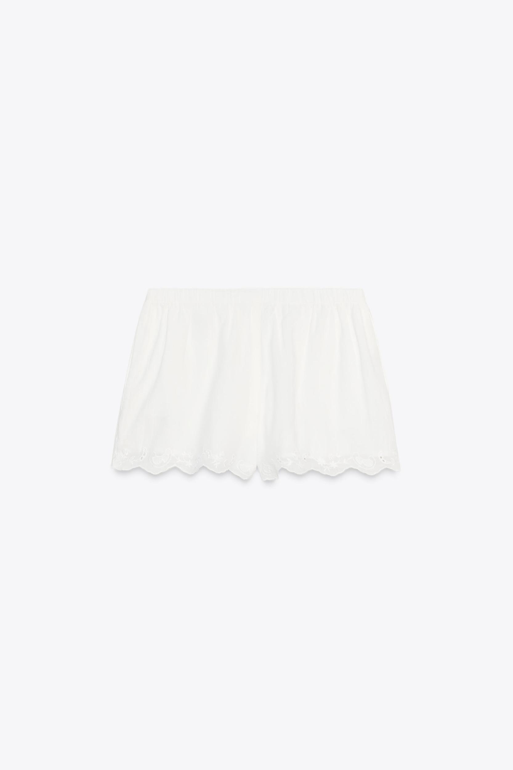 EMBROIDERED FLOWER PAJAMA SHORTS Product Image
