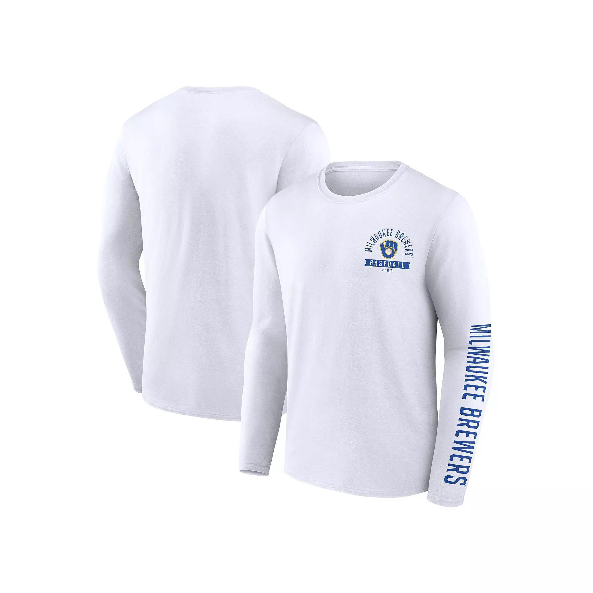Men's Fanatics Branded White Milwaukee Brewers Pressbox Long Sleeve T-Shirt, Size: Small Product Image