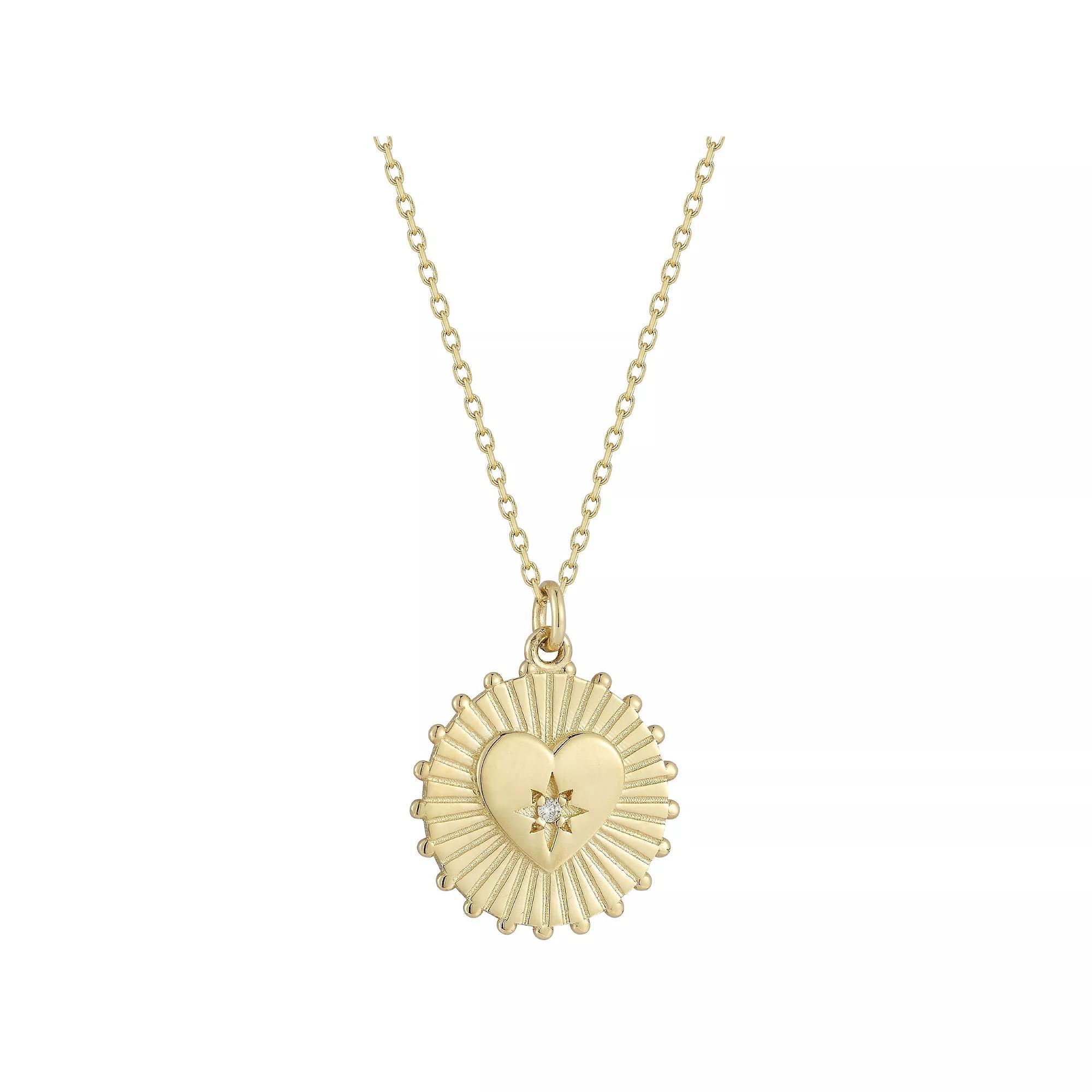 LUMINOR GOLD 14k Gold Heart Medallion Diamond Accent Necklace, Women's, Size: 17" Product Image