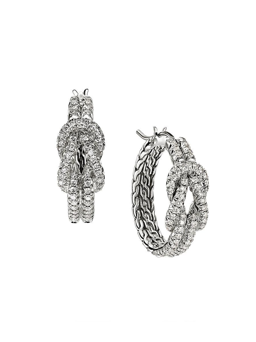 Womens Love Knot Sterling Silver & 0.81 TCW Diamond Hoop Earrings Product Image