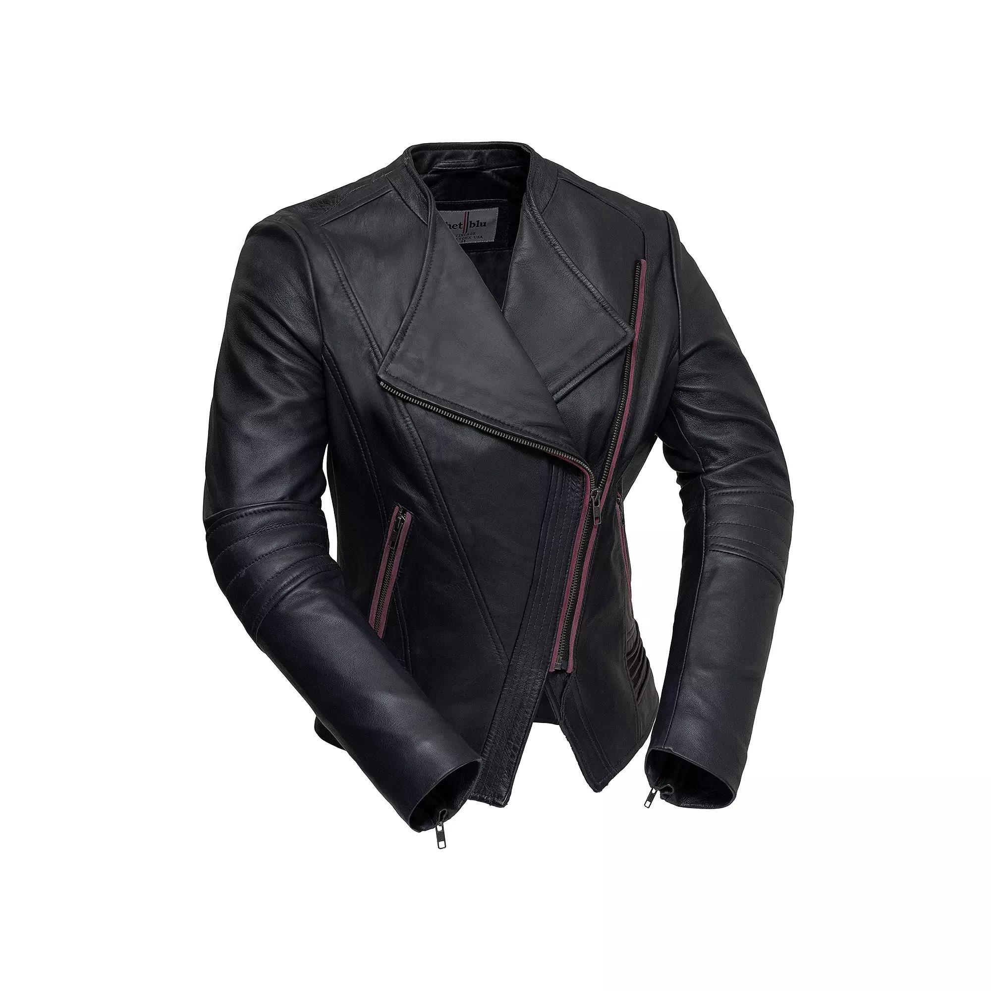 Women's Whet Blu Trish Asymmetrical Leather Jacket, Size: Small, Purple Product Image