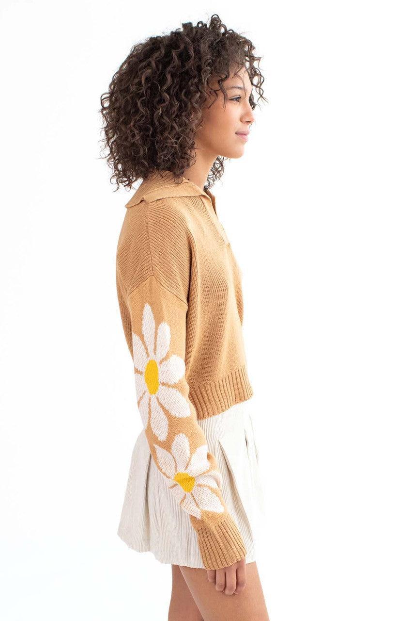 Brown Daisy Sleeve Johnny Sweater Product Image