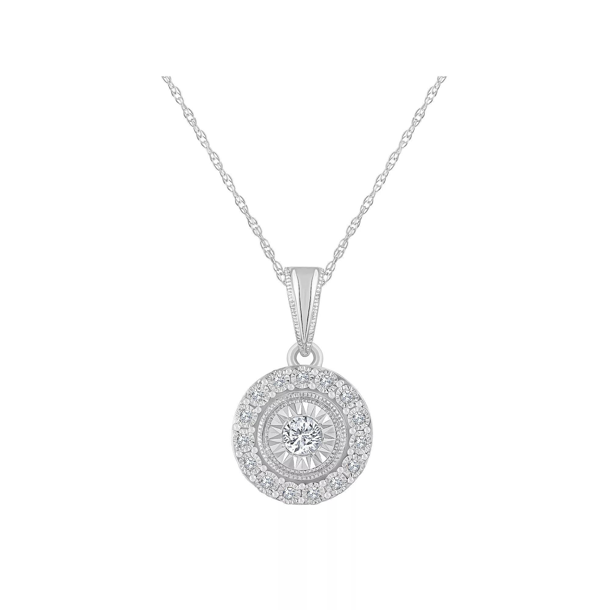 Celebration Gems 14k Gold 1/10 Carat T.W. Diamond Round Halo Pendant Necklace, Women's, Size: 18", 14k White Gold Product Image