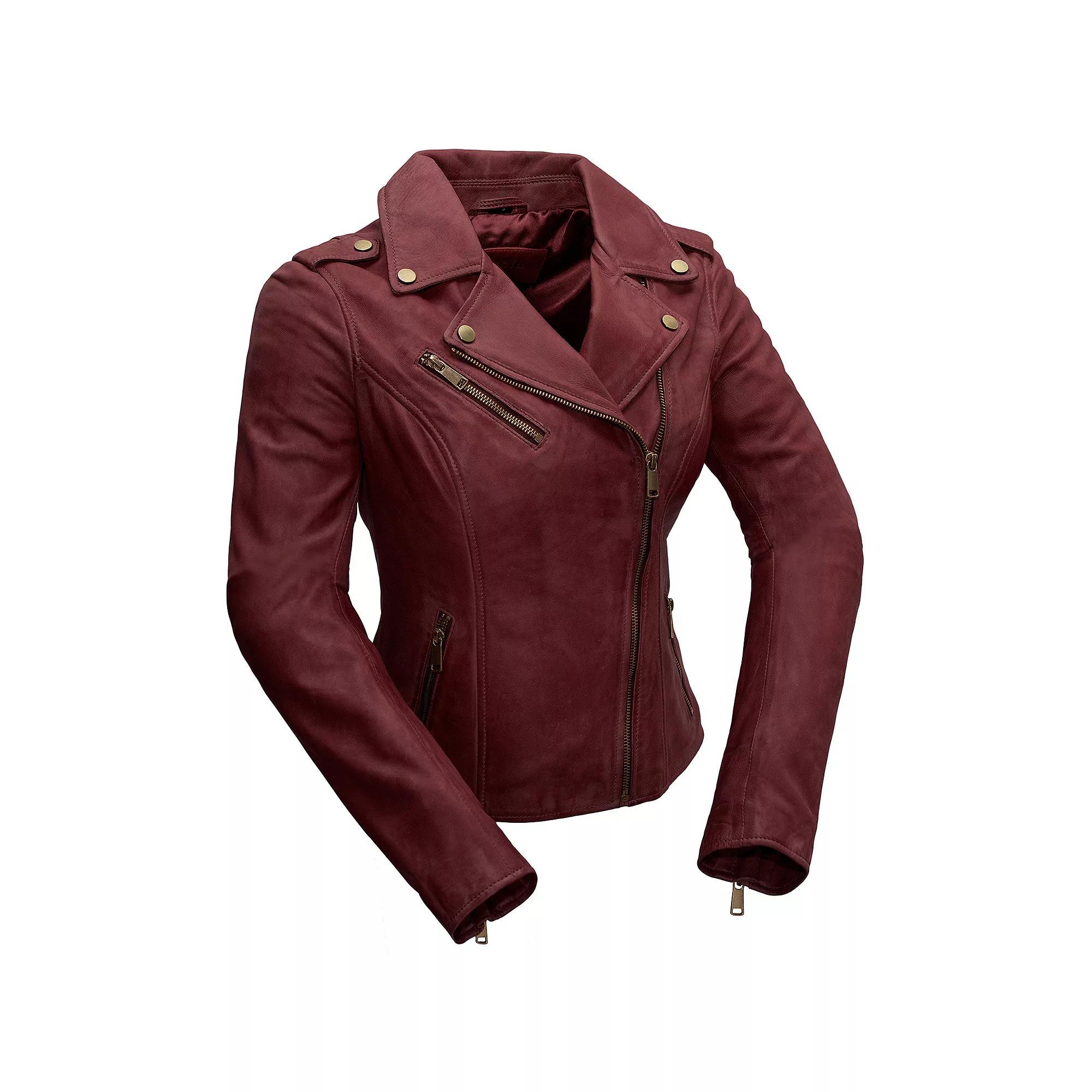 Women's Whet Blu Harper Asymmetrical Leather Jacket, Size: 4XL, Red Product Image