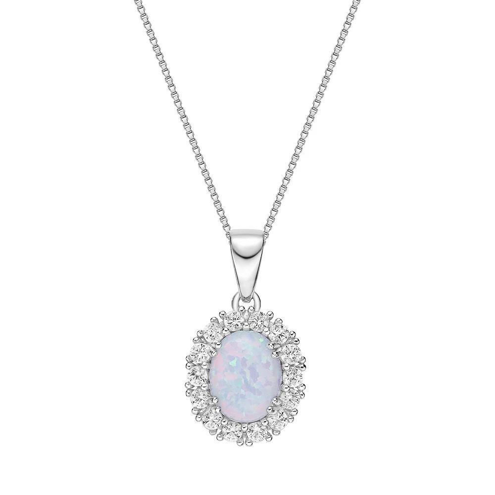 Gemminded Sterling Silver Lab-Created Opal & Lab-Created White Sapphire Pendant Necklace, Women's, Size: 18" Product Image