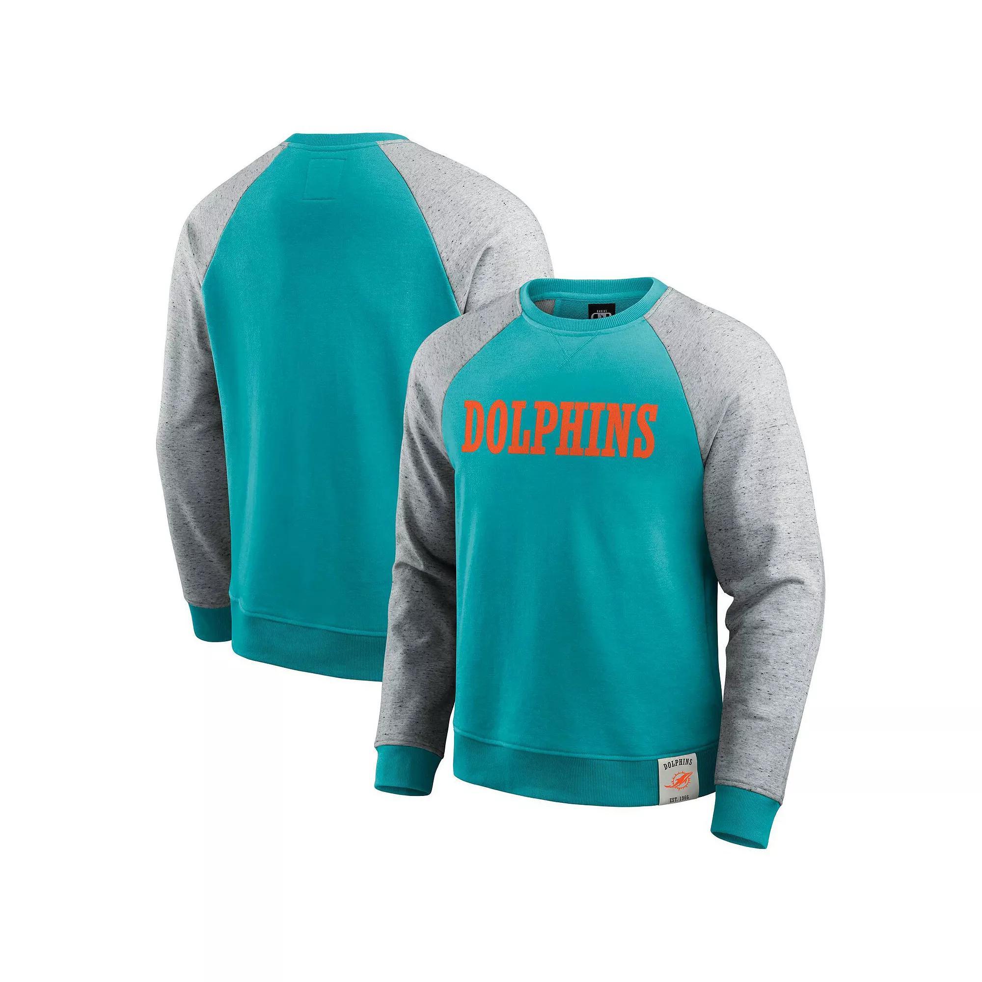 Men's Darius Rucker Collection by Fanatics Heather Gray/Aqua Miami Dolphins Colorblock Pullover Sweatshirt, Size: 3XL, Grey Product Image