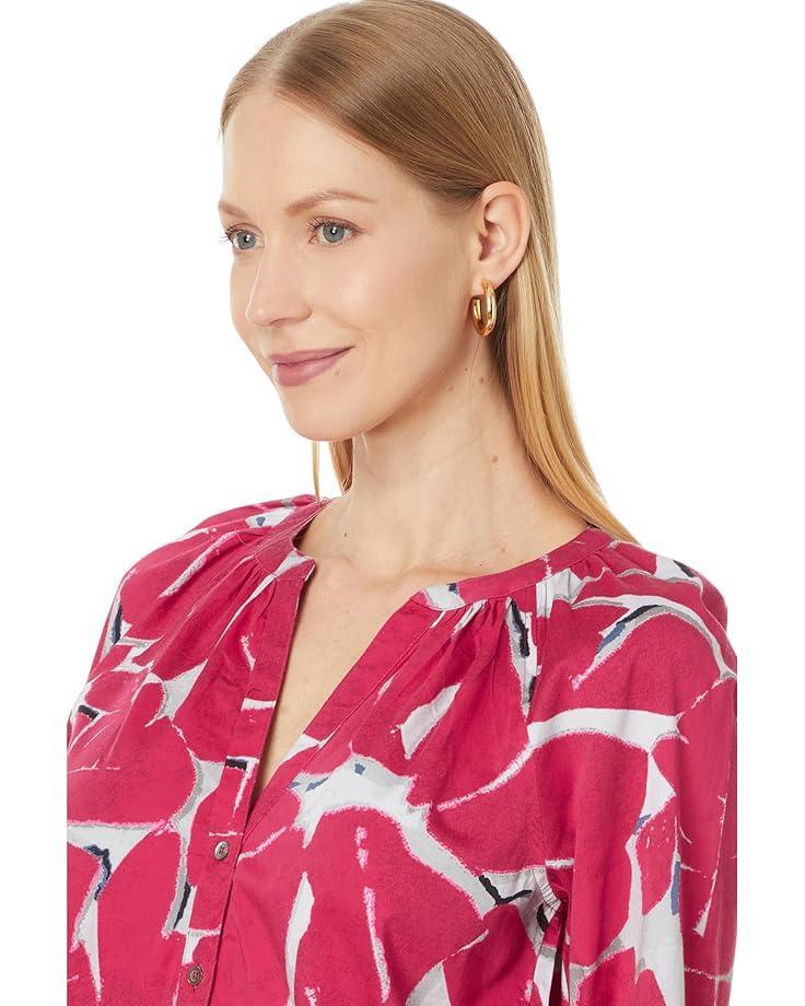Short Sleeve Button Front Shirred Woven Blouse Product Image