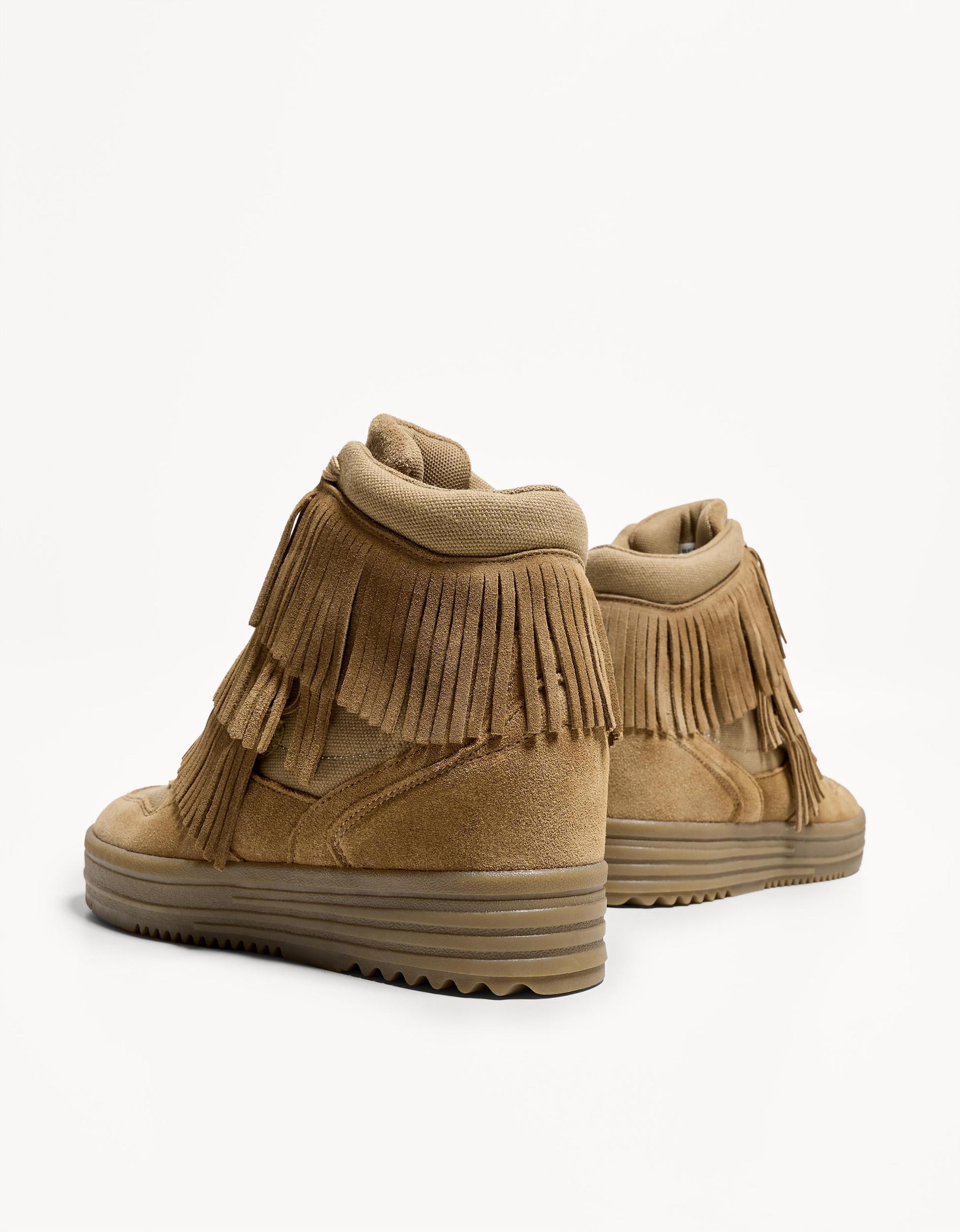 Leather wedge high-top sneakers with fringing Product Image